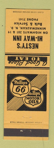 Matchbook Cover - Phillips 66 oil gas Nesty's Minnewaukan ND