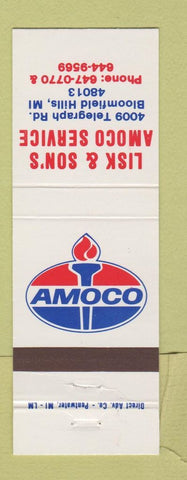Matchbook Cover - Amoco oil gas Lisk & Son's Bloomfield Hills MI