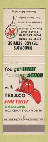 Matchbook Cover - Texaco oil gas Macomb's Le Mars IA