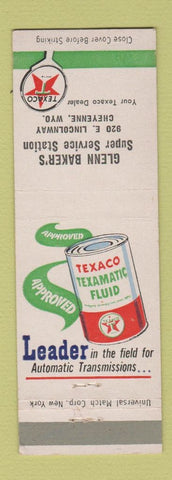 Matchbook Cover - Texaco oil gas Glenn Baker's Cheyenne WY