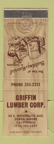 Matchbook Cover - Griffin Lumber Sierra Madre CA