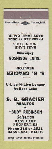 Matchbook Cover - SB Gracier Real Estate Bass Lake CA