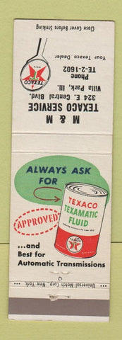 Matchbook Cover - Texaco oil gas M&M Villa Park IL