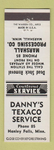 Matchbook Cover - Danny's Texaco oil gas Hanley Falls MN