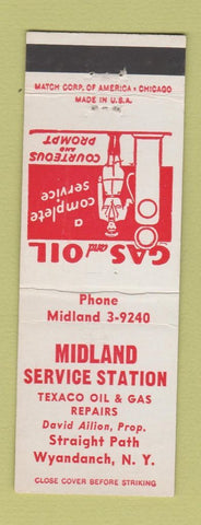 Matchbook Cover - Midland Service Texaco oil gas Wyandanch NY