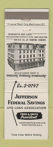 Matchbook Cover - Jefferson Federal Savings Washington DC