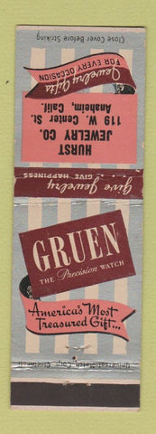 Matchbook Cover - Gruen Watches Hurst Jewelry Anaheim CA
