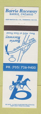 Matchbook Cover - Barrie Raceway Horse Racing Barrie ON