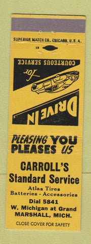Matchbook Cover - Caroll's Standard oil gas Marshall MI