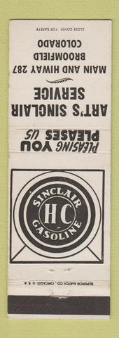 Matchbook Cover - Art's Sinclair oil gas Broomfield Colorado