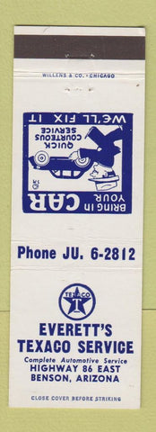 Matchbook Cover - Everett's Texaco oil gas Benson AZ