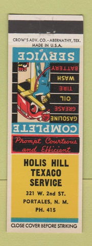 Matchbook Cover - Holis Hill Texaco oil gas Portales NM