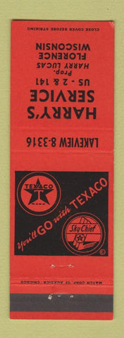 Matchbook Cover - Harry's Texaco oil gas Florence WI