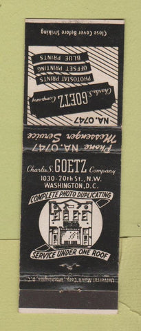 Matchbook Cover - Charles Goetz Blue Prints Photostat Washington DC