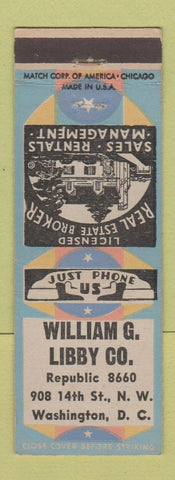 Matchbook Cover - William Libby Real Estate Washington DC