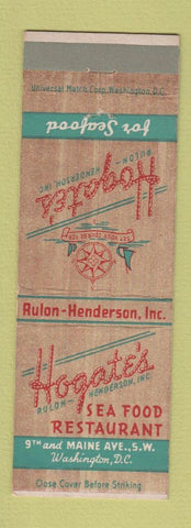 Matchbook Cover - Hogage's Restaurant Seafood Washington DC