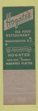 Matchbook Cover - Hogage's Restaurant Seafood Washington DC