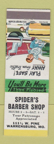 Matchbook Cover - Spider's Barber Shop Warrensburg MO