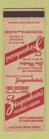 Matchbook Cover - Ziegenhein's Liquors St Louis MO