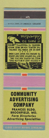 Matchbook Cover - Community Advertising Company Brookfield MO