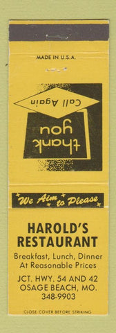Matchbook Cover - Harold's Restaurant Osage Beach MO