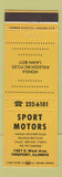 Matchbook Cover - Sport Motors Honda Motorcycles Lawn Boy Mowers Freeport IL