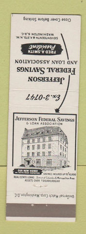 Matchbook Cover - Jefferson Federal Savings Washington DC