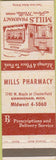Matchbook Cover - Mills Drugs Birmingham MI