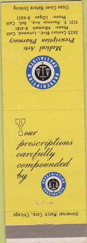 Matchbook Cover - Medical Art Drugs Bell CA Lynwood