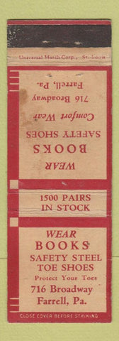 Matchbook Cover - Books Safety Shoes Farrell PA WORN
