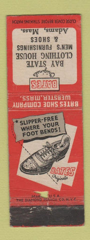 Matchbook Cover - Bates Men's Shoes Adams MA Bay State Clothing WORN