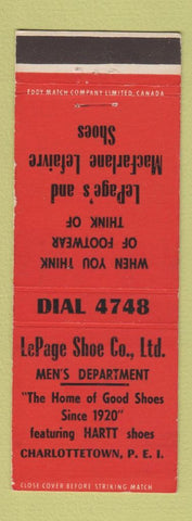 Matchbook Cover - LePage Shoe Store Charlottetown PEI PE