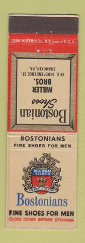 Matchbook Cover - Bostonian Shoes Men's Miller Bros Shamokin PA