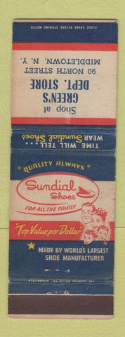 Matchbook Cover - Sundial Shoes Green's Middletown NY