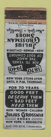 Matchbook Cover - Julius Grossman Shoes New York City Brooklyn NY WORN