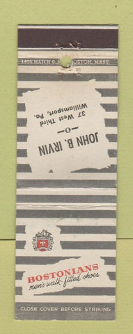 Matchbook Cover - Bostonian Shoes John Irvin Williamsport PA