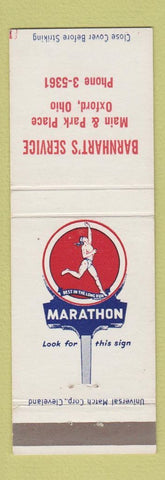Matchbook Cover - Marathon oil gas Barnhart's Oxford OH