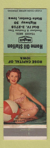 Matchbook Cover - Mobil oil gas State Center IA pinup