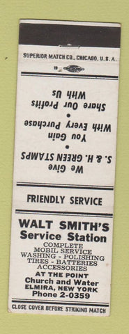 Matchbook Cover - Walt Smith's Mobil oil gas Elmira NY