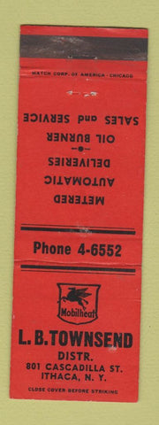 Matchbook Cover - LB Townsend Mobil oil gas Ithaca NY
