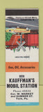Matchbook Cover - Kauffman's Mobil oil gas York PA