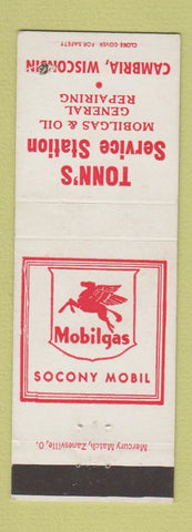 Matchbook Cover - Tonn's Mobil oil gas Cambria WI