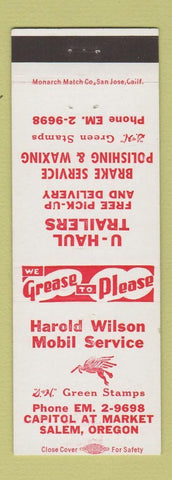Matchbook Cover - Harold Wilson Mobil oil gas Salem OR U-Haul Trailers