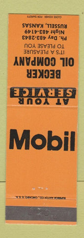 Matchbook Cover - Becker Mobil oil gas Russell KS