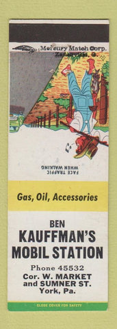 Matchbook Cover - Kauffman's Mobil oil gas York PA