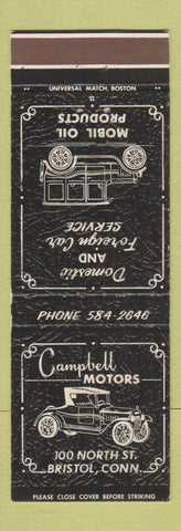 Matchbook Cover - Campbell Motors Mobil oil gas Bristol CT