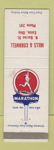Matchbook Cover - Marathon oil gas Mills & Cornwell Eaton OH WORN BACK