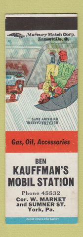 Matchbook Cover - Kauffman's Mobil oil gas York PA