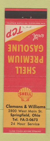 Matchbook Cover - Shell oil gas Clemans Williams Springfield OH