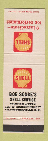 Matchbook Cover - Shell oil gas Bob Sosbe's Crawfordsville IN